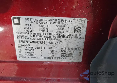 2022 Buick Envision Fwd Preferred z USA, uszkodzony, nr VIN LRBAZLR47ND139896